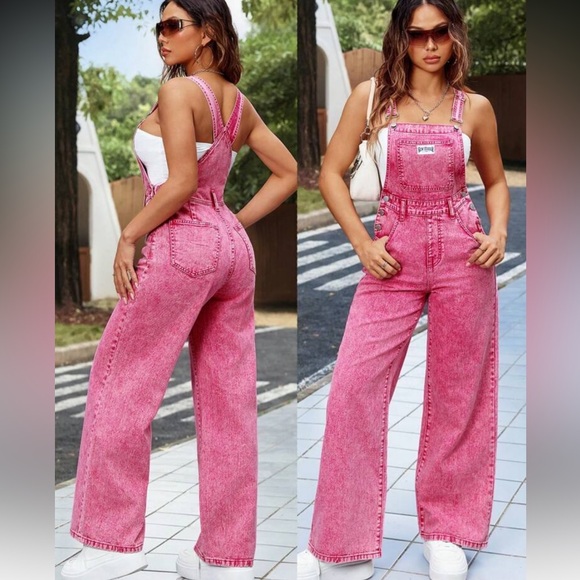 Pink Denim Overalls - Picture 1 of 4